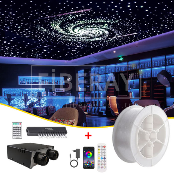 Fiber Optik Aydınlatma Seti Işık Kiti RGBW + RF App Kontroll + Yıldız Kayar Modülü FLSET16RGB02 Fiberay