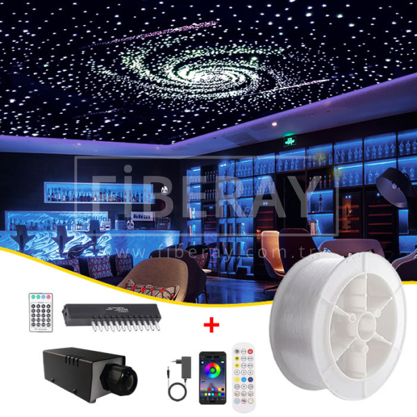 Fiber Optik Aydınlatma Seti Işık Kiti RGBW (Tek Çıkışlı) + RF App Kontroll + Yıldız Kayar Modülü FLSET16RGB01 Fiberay
